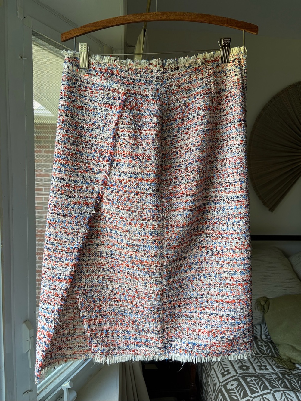 Multicolor Tweed Fringe Hem Women's Skirt